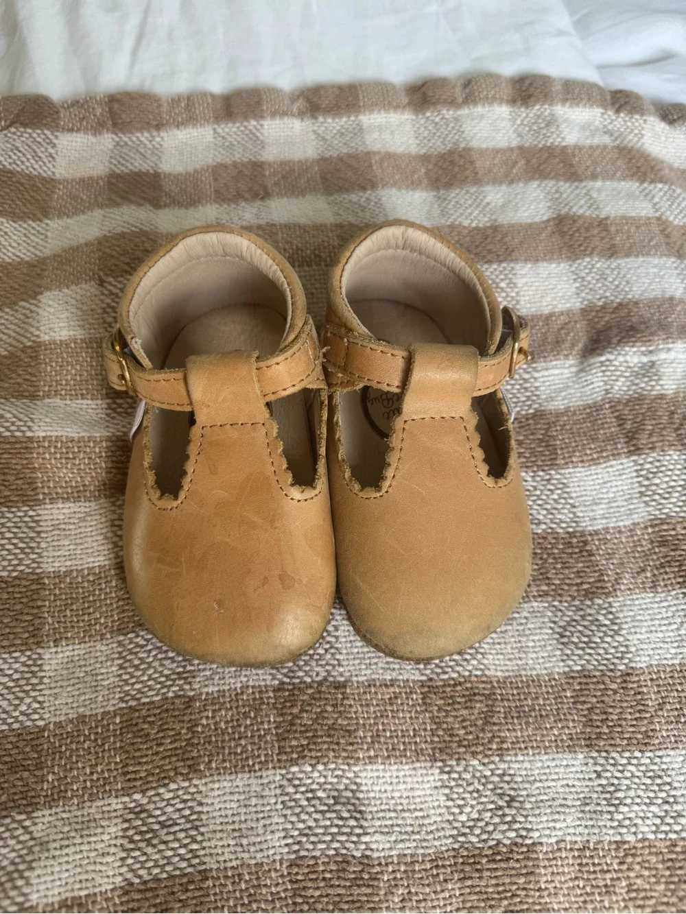 Kids Classic T-Strap Moccasins in Tan